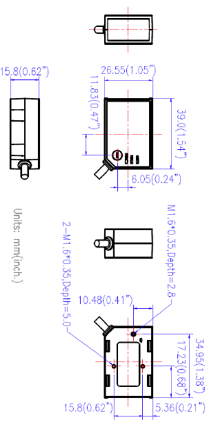 親指サイズ定置式CCDスキャナモジュールMODEL TINY SCAN 30外形寸法図