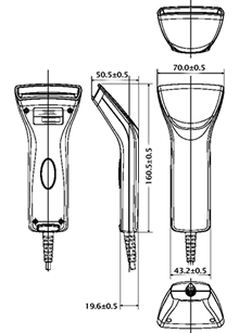 タッチ式バーコードレーザスキャナMODEL5850　外形寸法