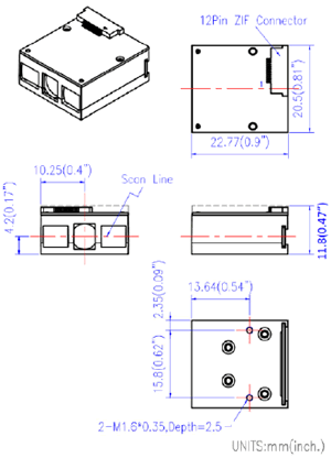 Z-5111 ミニミニCCDバーコードスキャナモジュール｜外形寸法図