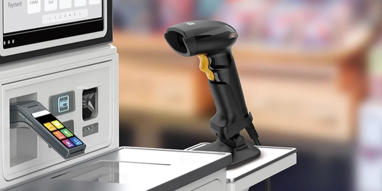 スタンド付属でハンズフリー運用に対応する MODEL 1204 コードリーダ