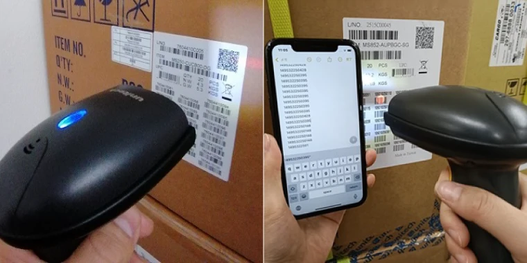 紙面と液晶画面に表示されたバーコード・2次元コードの読み取り