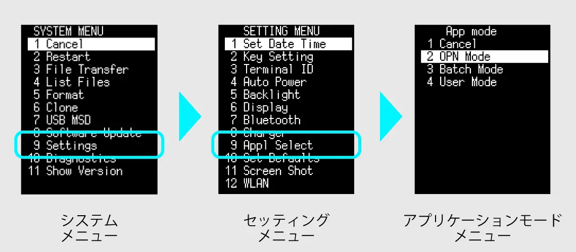 OPH-5000i ハンディーターミナル アプリケーション切り替え画面遷移