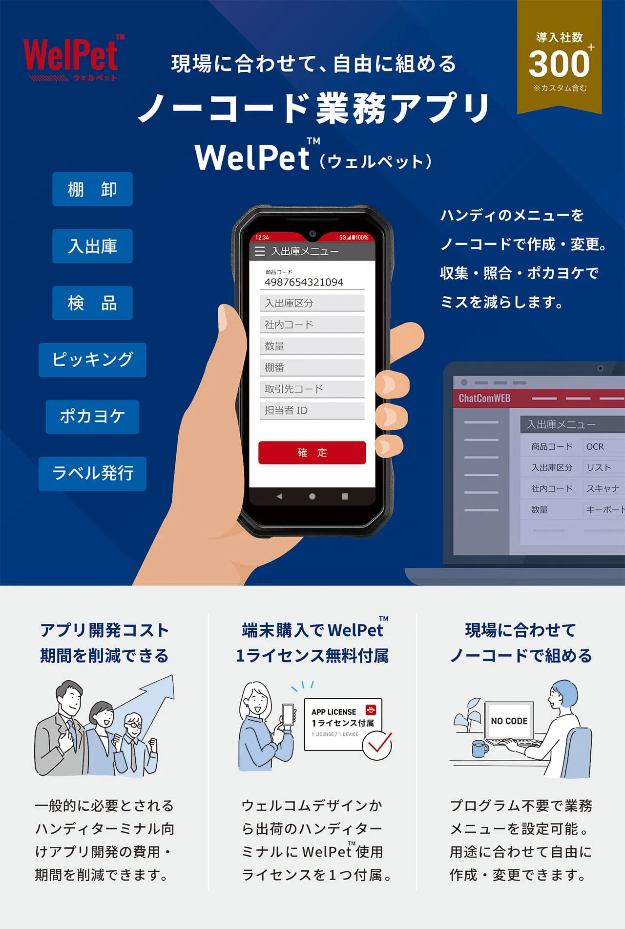 ハンディの業務メニューを、PCでノーコード作成・変更できる業務アプリ WelPet&trade;