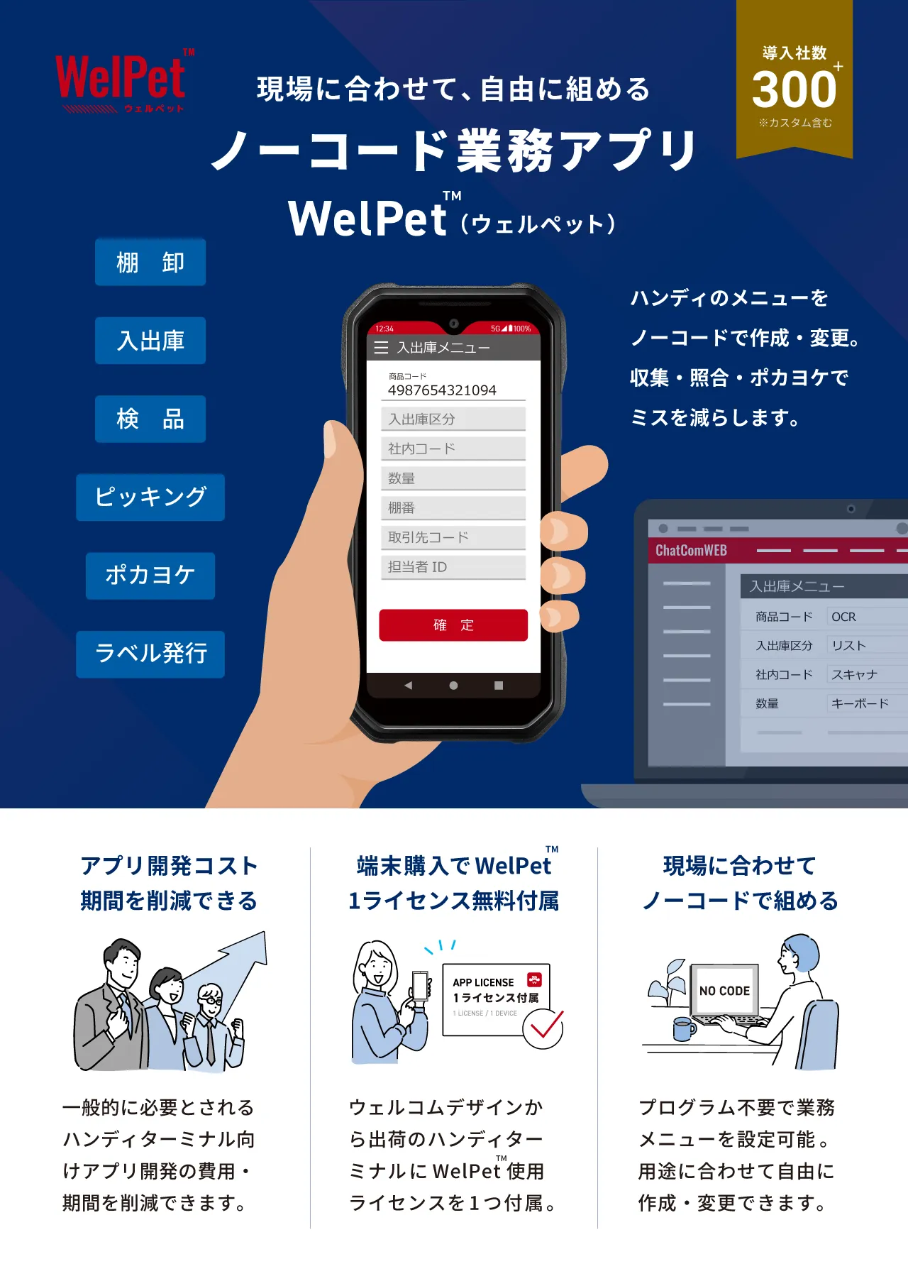 ハンディの業務メニューを、PCでノーコード作成・変更できる業務アプリ WelPet&trade;